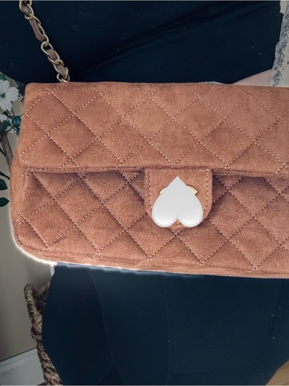 Inspired cee cee Quilted Brown Suede Bag